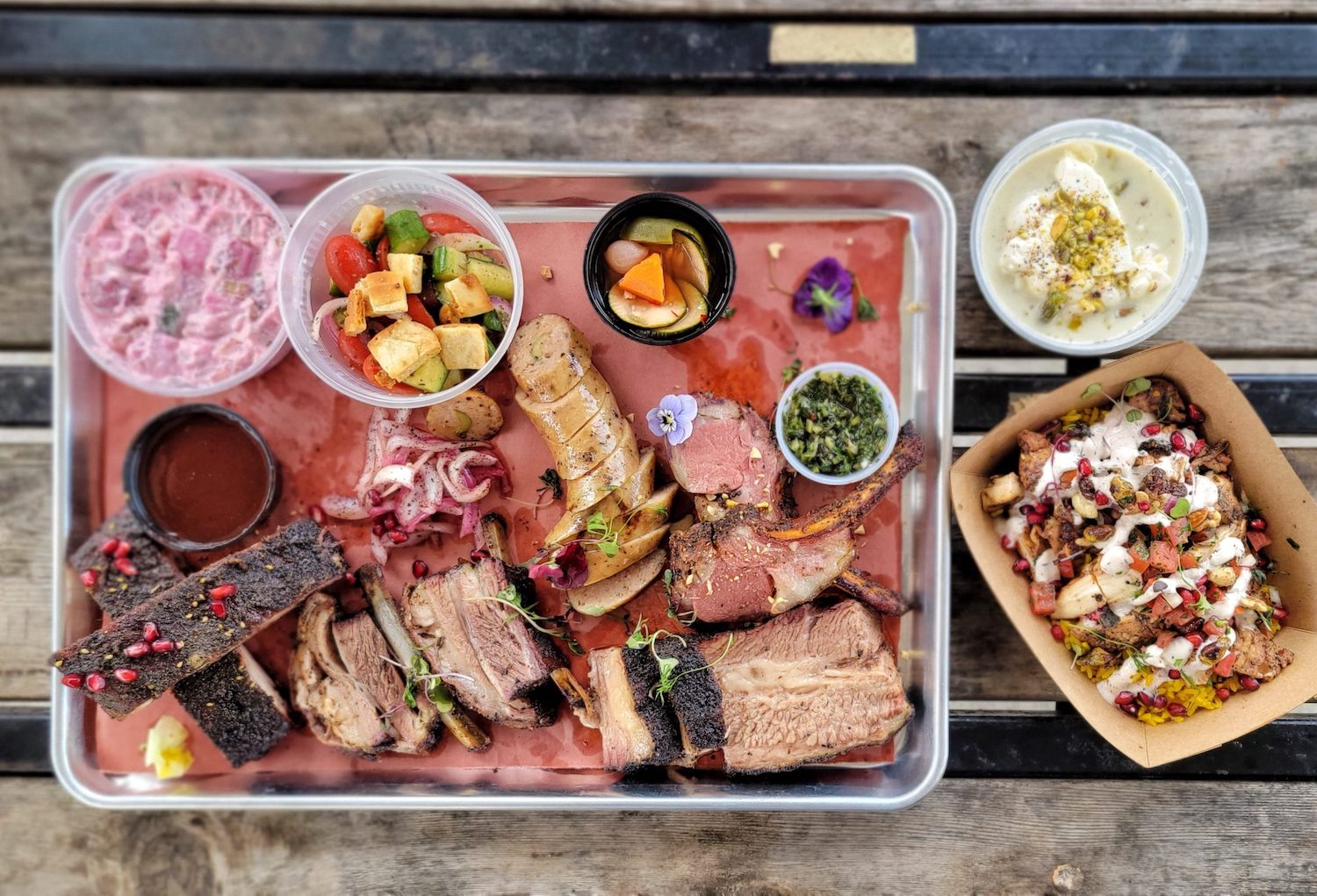 Meat and other sides on a tray