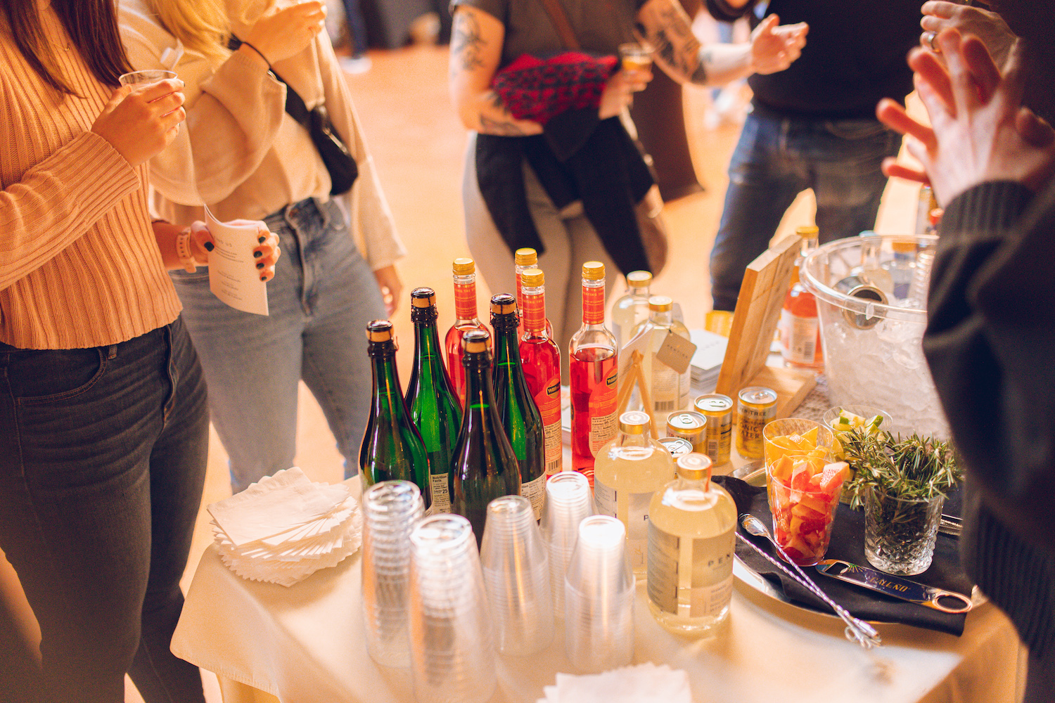 Spread of bottles and cups