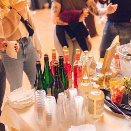 Spread of bottles and cups