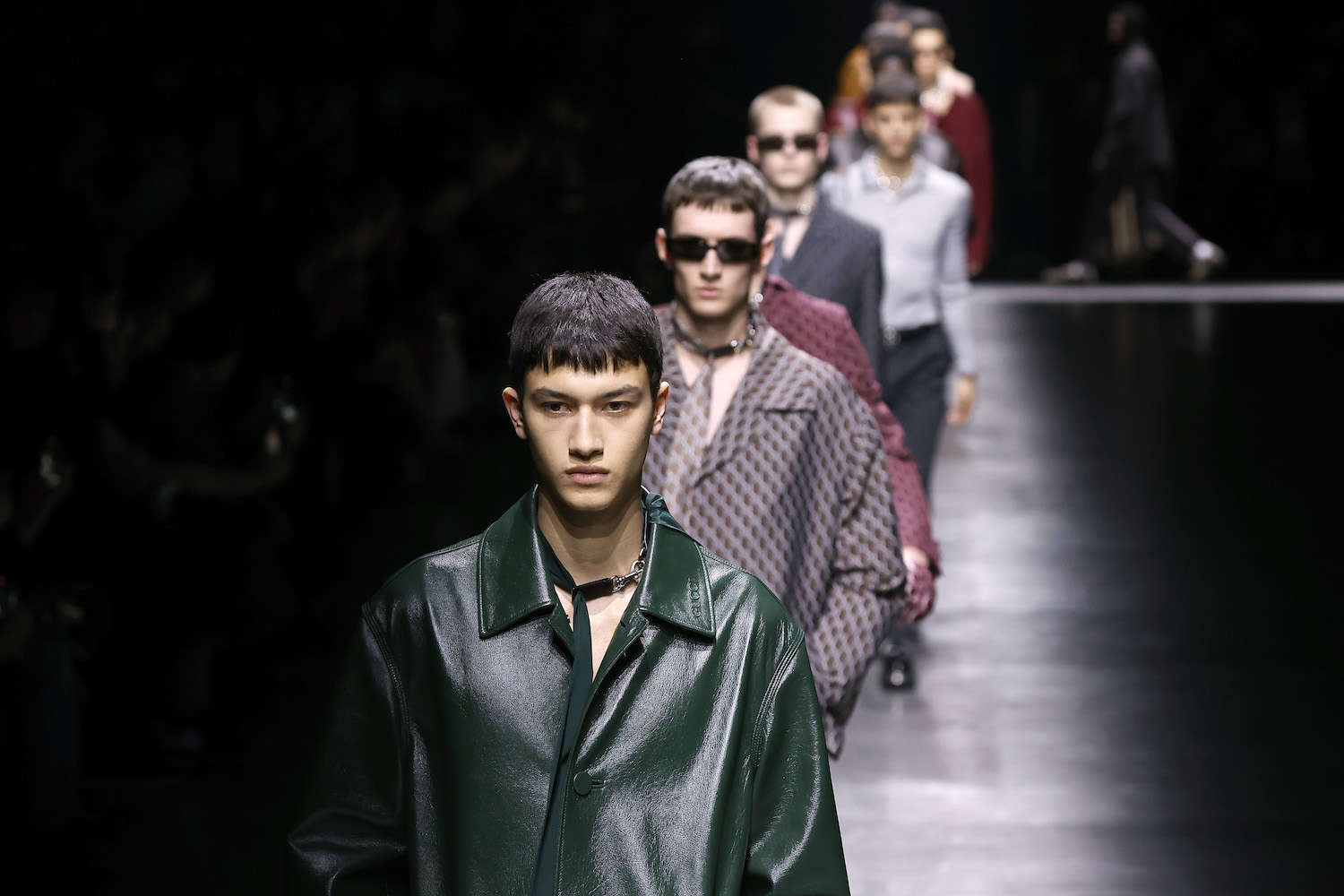 Atmosphere at the Gucci fashion show during the Milan Menswear Fall/Winter 2024-2025