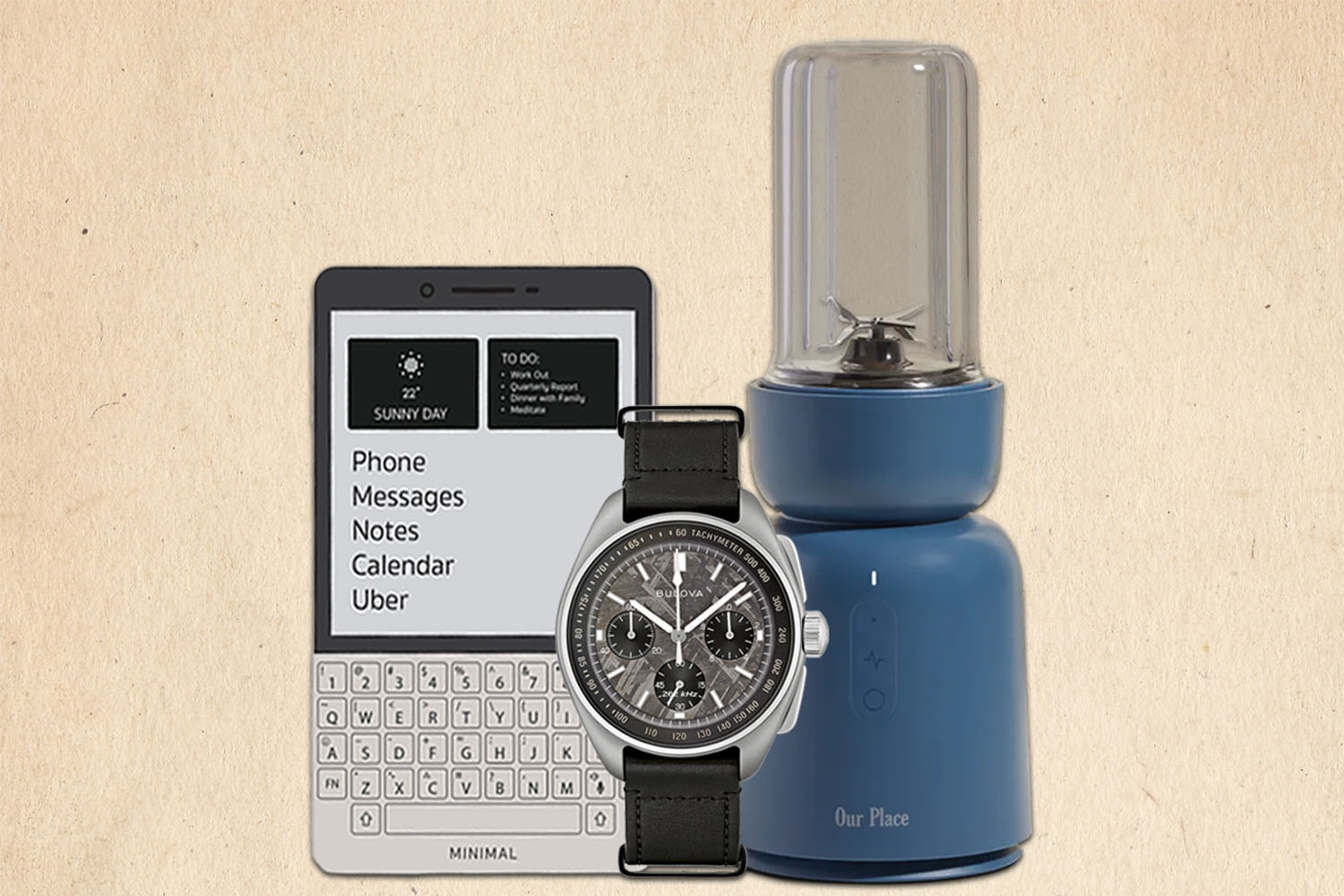 a collage of the products of the week on a tan background