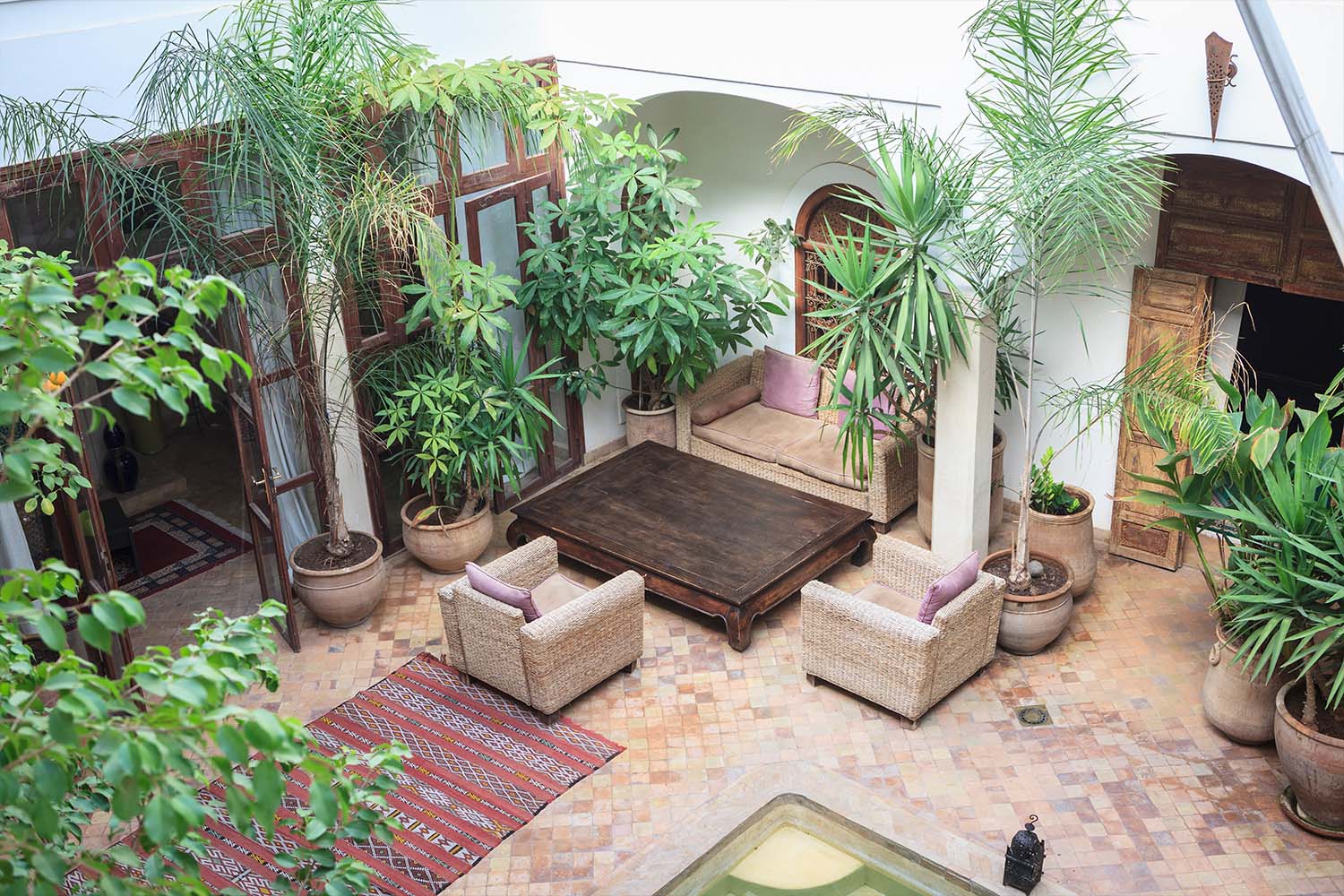 A traditional riad with an interior courtyard 