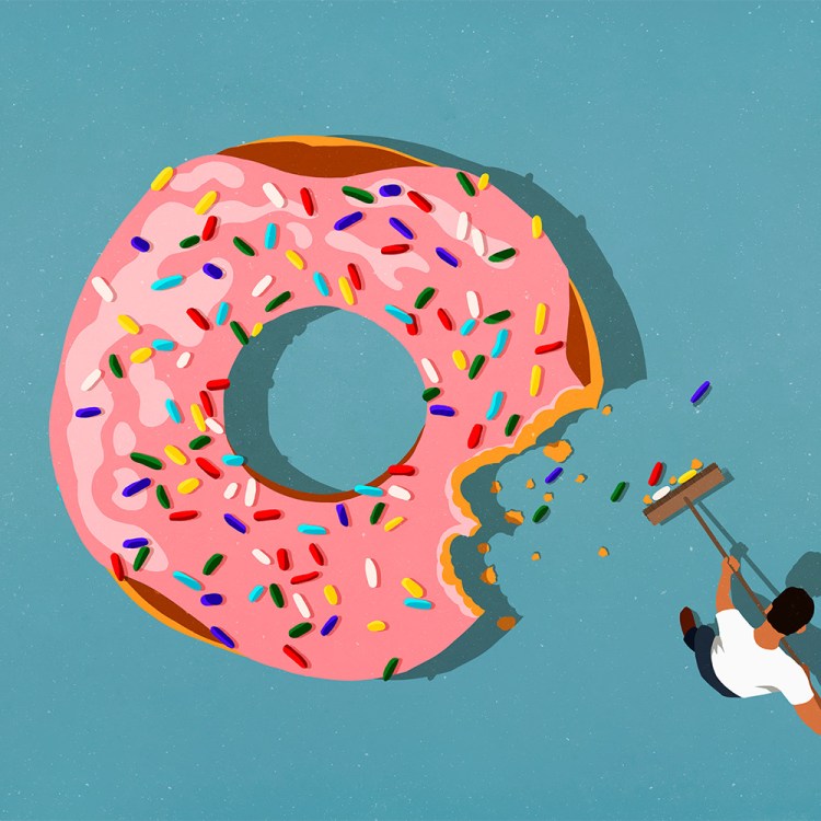An illustration of a man sweeping away a doughnut. Here's our seven-step guide to reducing inflammation.