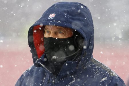 Bill Belichick looks on during his final game with the new England Patriots