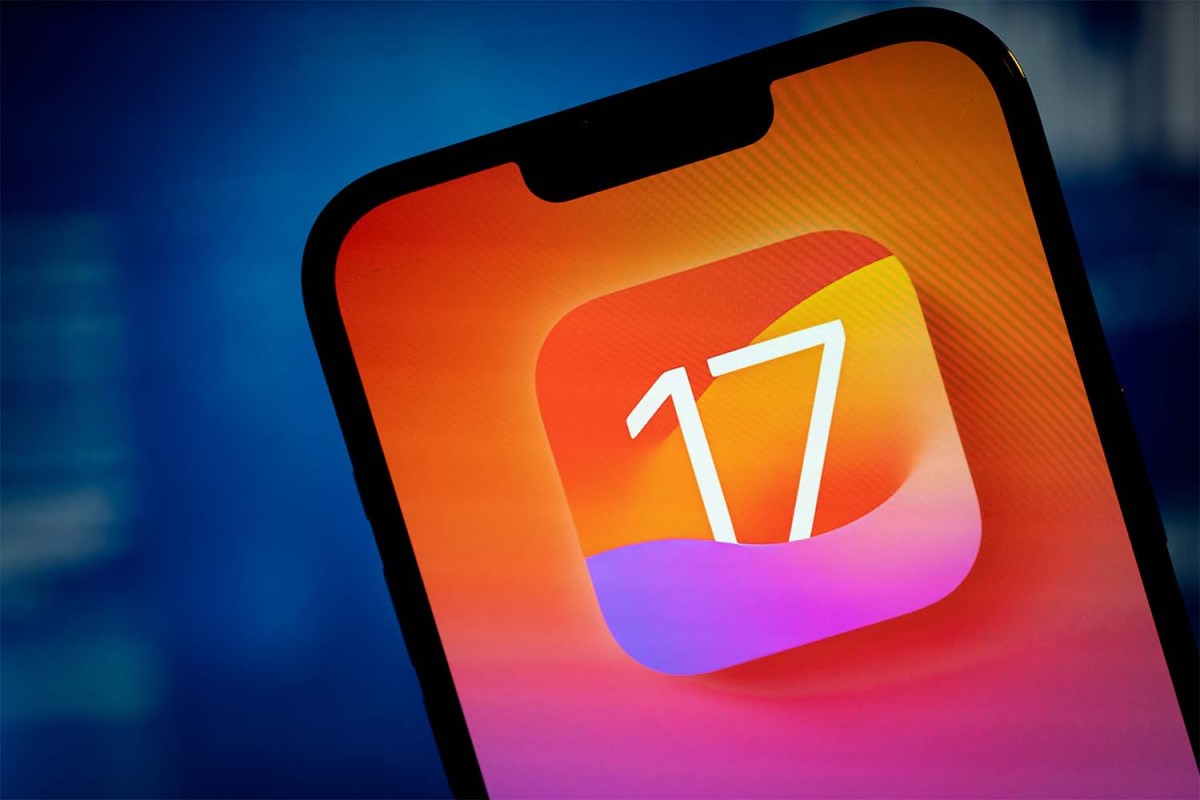 The iOS 17 logo operating system is seen on an iPhone in this illustration photo taken in Warsaw, Poland on 21 November, 2023