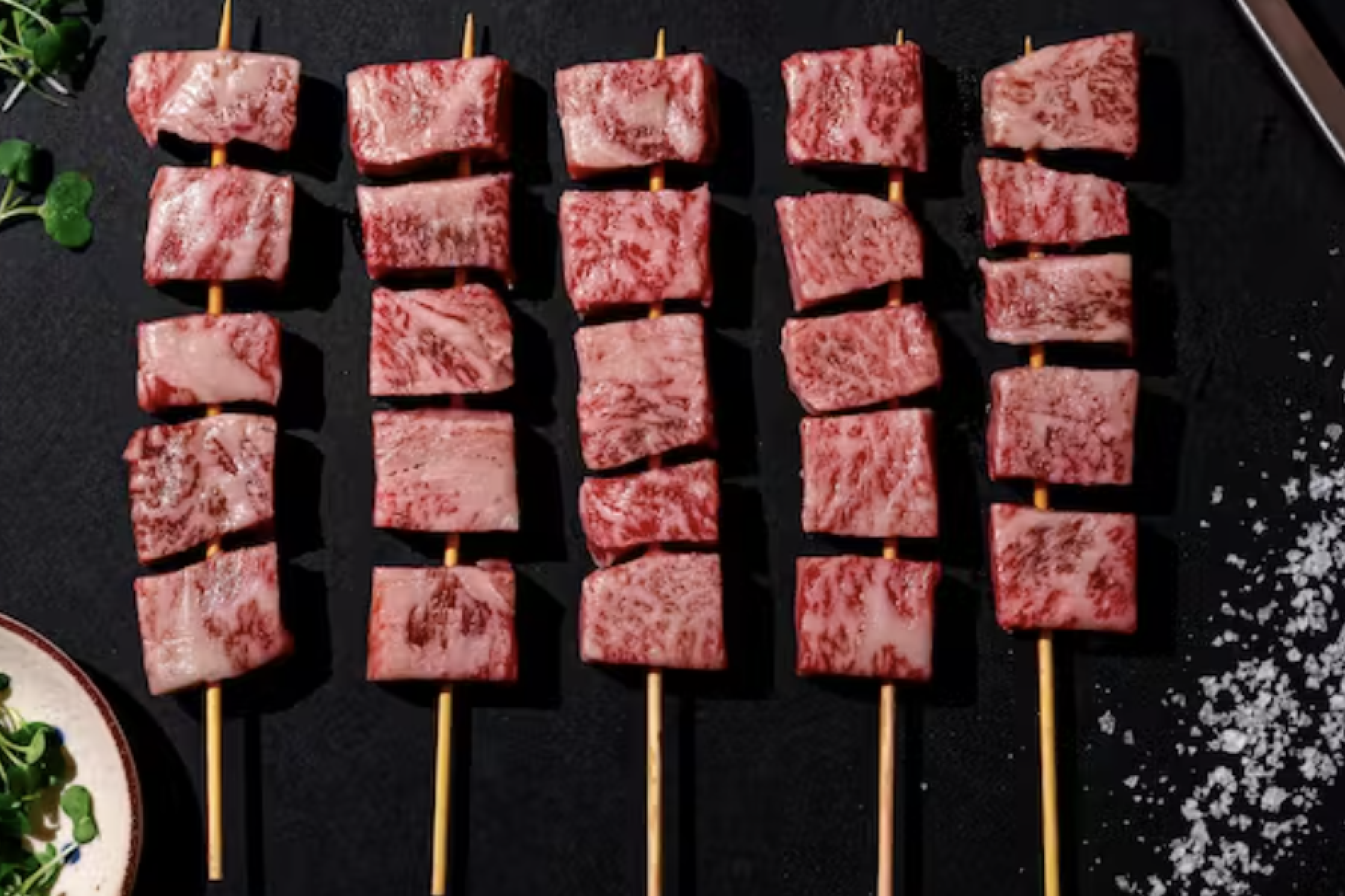 Crowd Cow's A5 Wagyu striploin skewers.