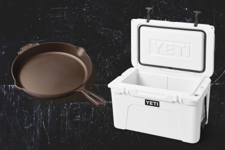 A Butter Pat skillet and Yeti Cooler. Yeti bought the cast iron company in January 2024.