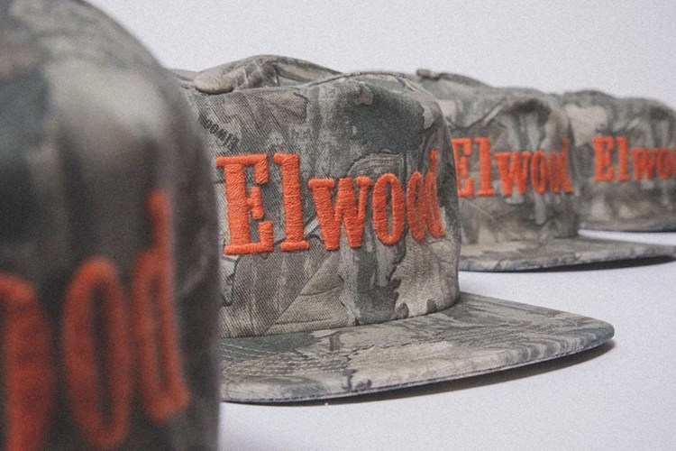 a collage of Elwood hats on a grey background