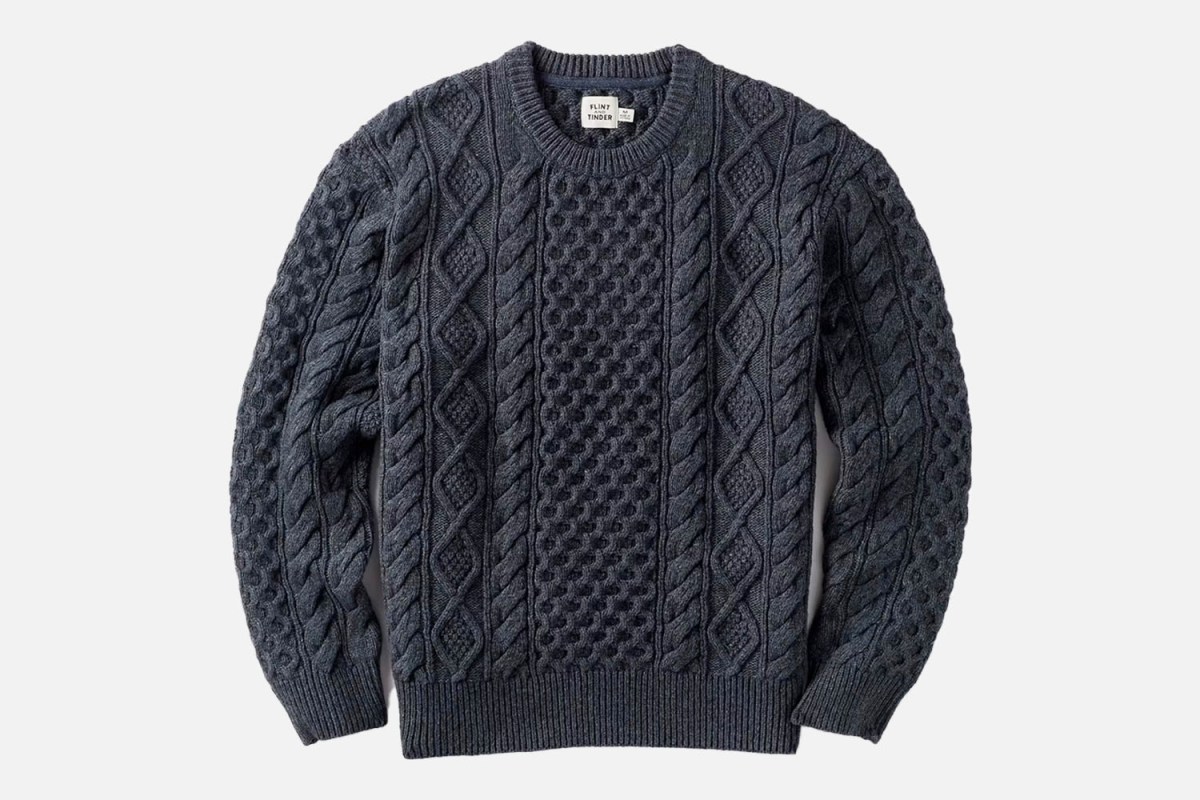 Flint and Tinder Aran Cable Knit Crewneck Sweater