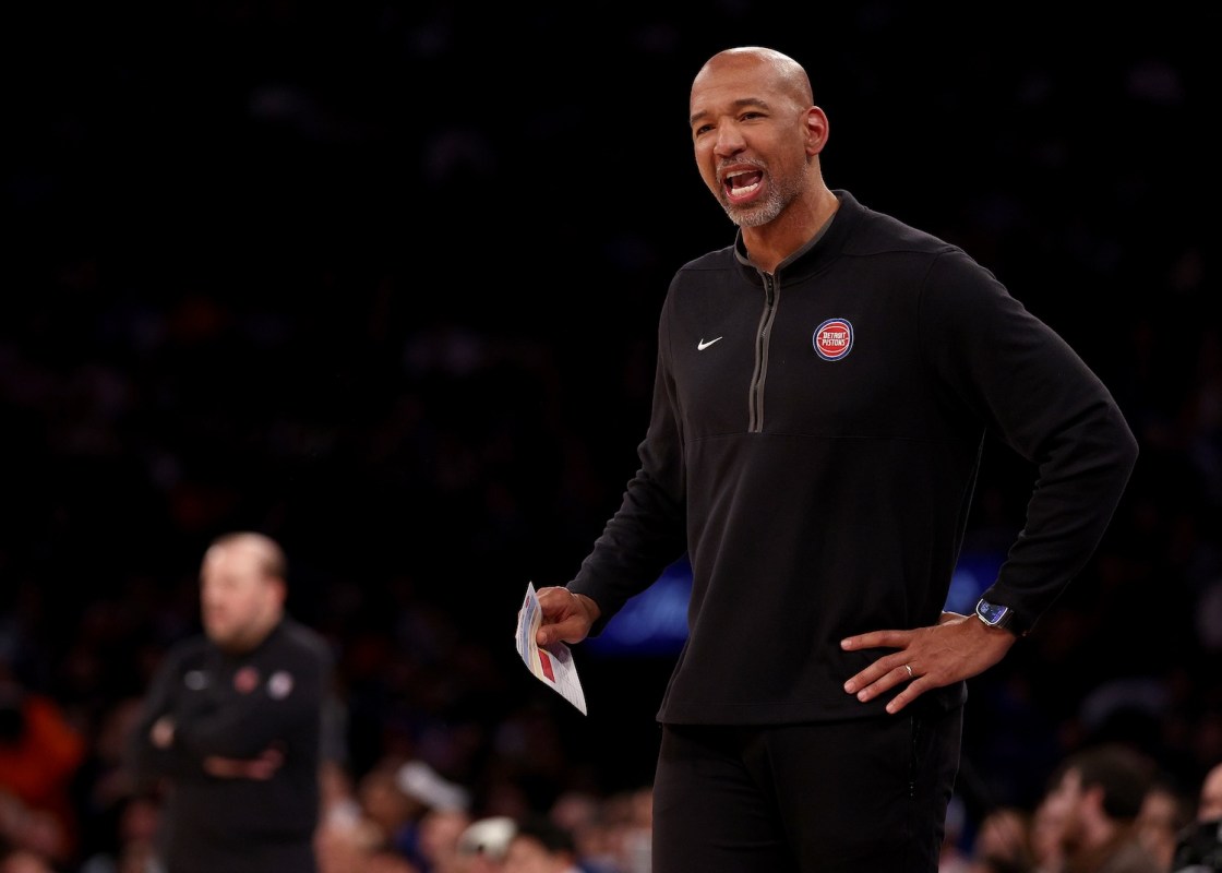 NEW YORK, NEW YORK - FEBRUARY 26: Head coach Monty Williams of the Detroit Pistons reacts during the fourth quarter against the New York Knicks at Madison Square Garden on February 26, 2024 in New York City. The New York Knicks defeated the Detroit Pistons 113-111.