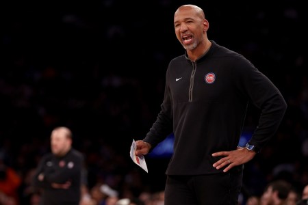 NEW YORK, NEW YORK - FEBRUARY 26: Head coach Monty Williams of the Detroit Pistons reacts during the fourth quarter against the New York Knicks at Madison Square Garden on February 26, 2024 in New York City. The New York Knicks defeated the Detroit Pistons 113-111.