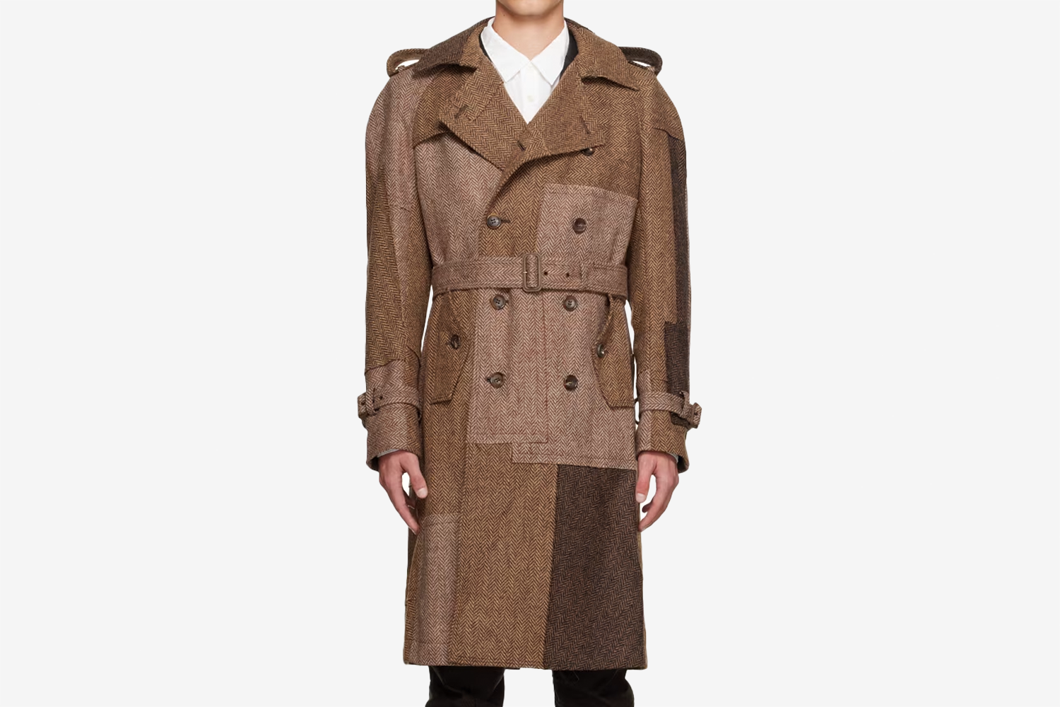 Junya Watanbe Brown Patchwork Trench Coat