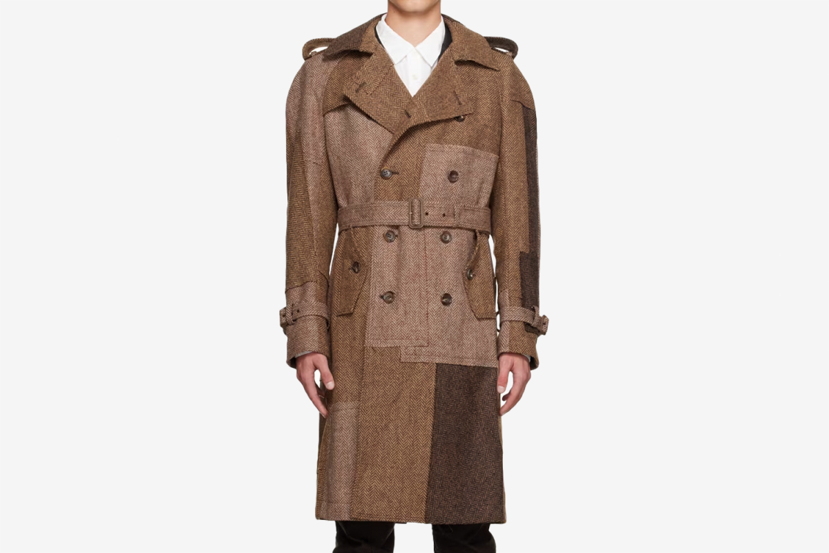 Junya Watanbe Brown Patchwork Trench Coat