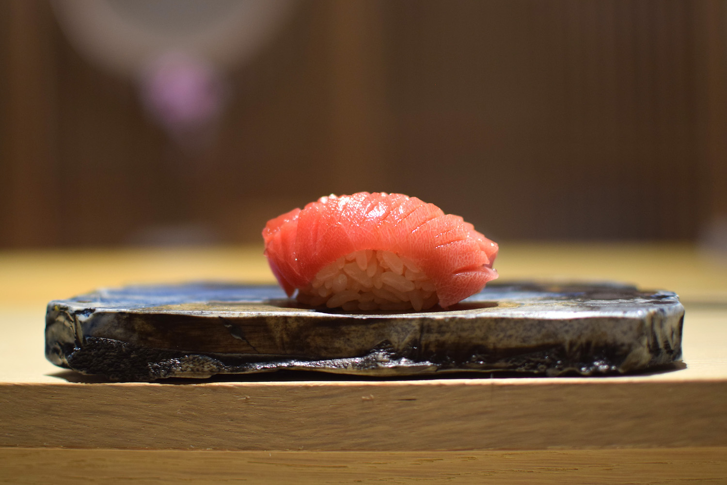 Close-up of a piece of sushi