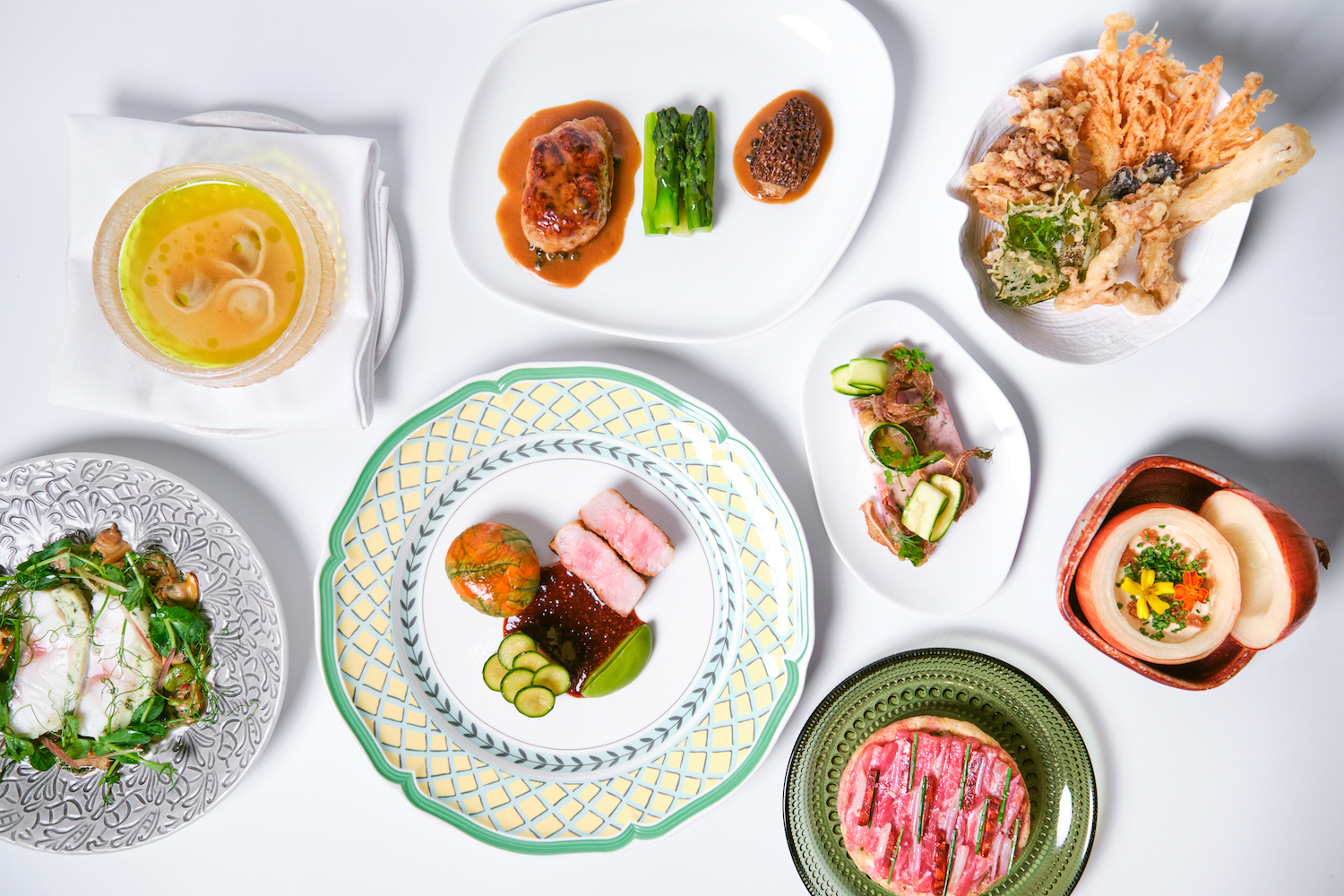 The spread at Little Mad on a white table