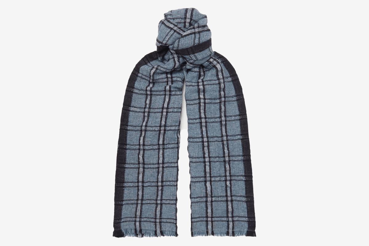 Loro Piana Checked Linen and Cashmere-Blend Tweed Scarf