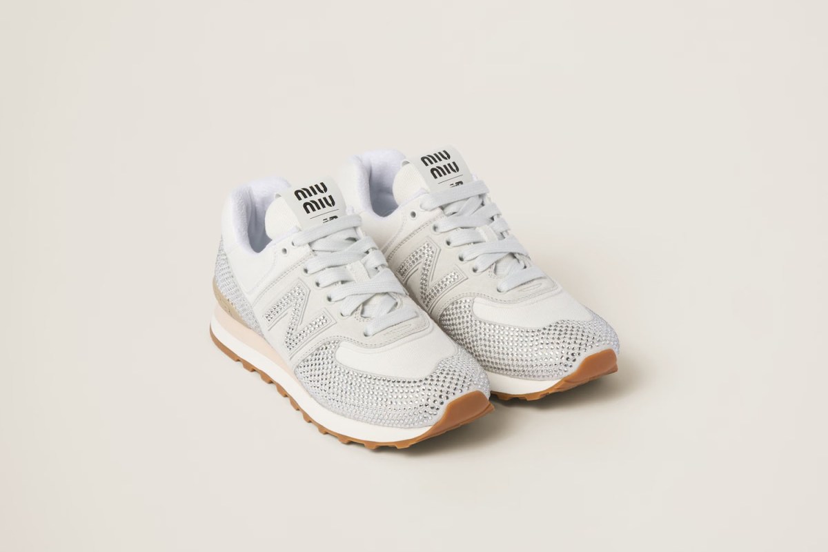 Miu Miu x New Balance 574 Suede and Denim Sneakers