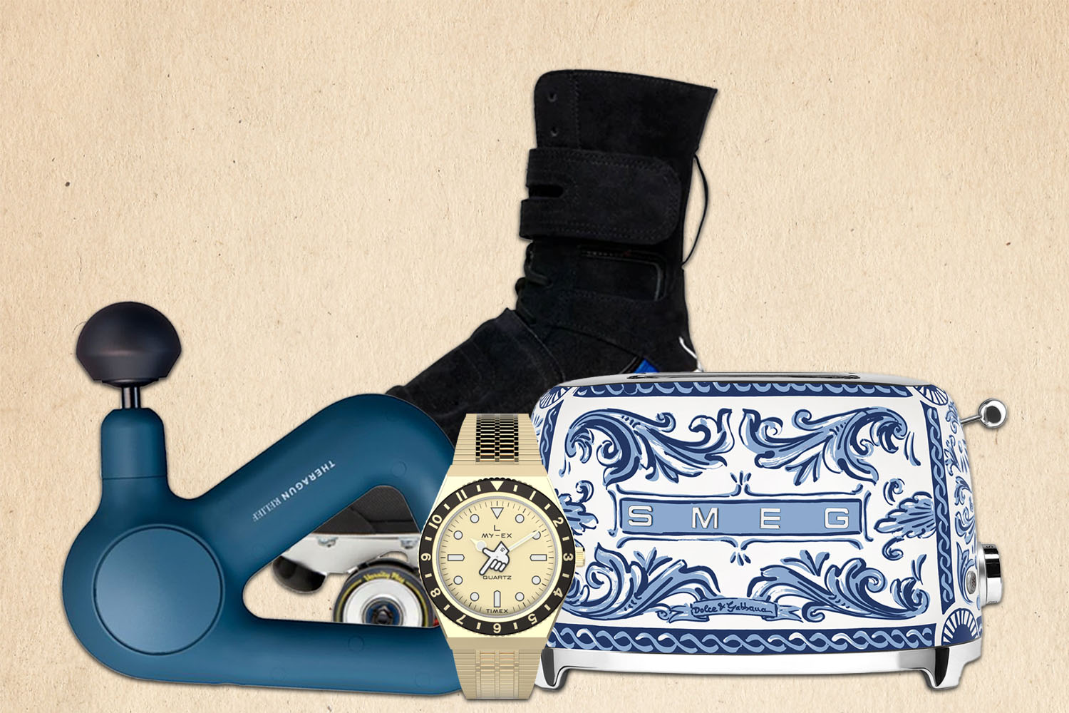 a collage of the products of the week on a tan background