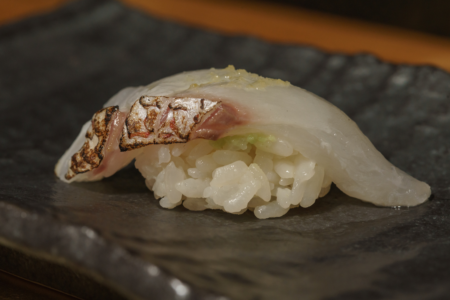 Close-up of a piece of sushi