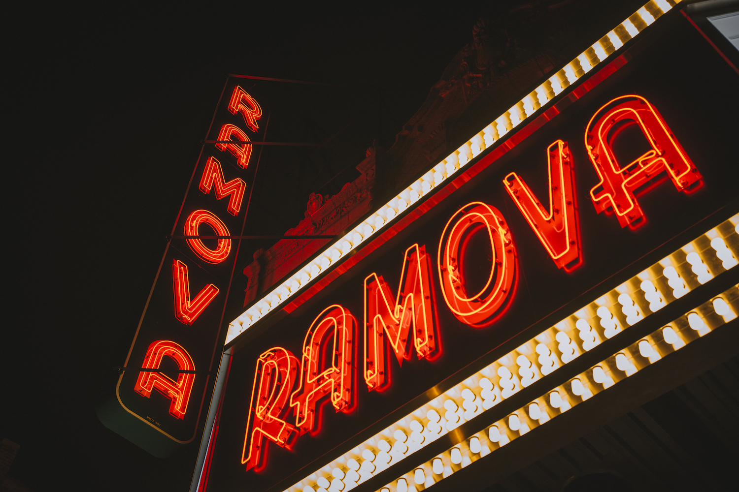 Neon sign for the Ramova theatre