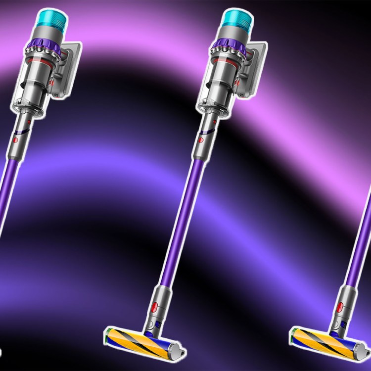 a collage of vacuums on a purple background