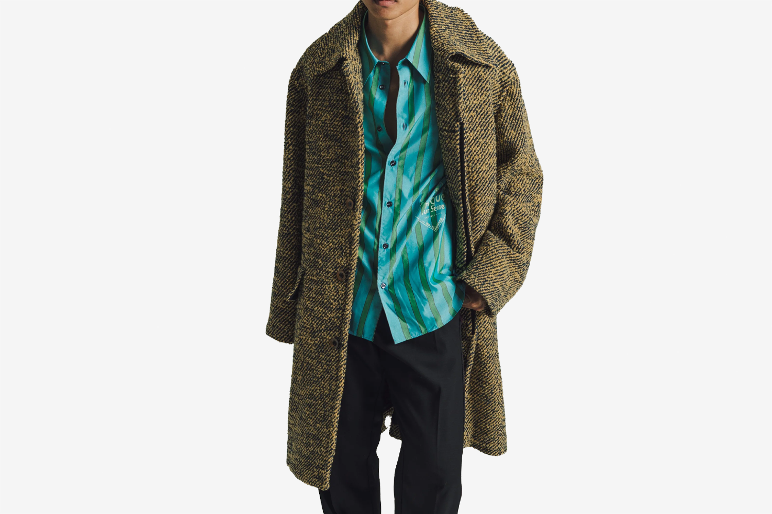 Wales Bonner Yellow &amp; Blue Wool Heavy Tweed Liberty Coat