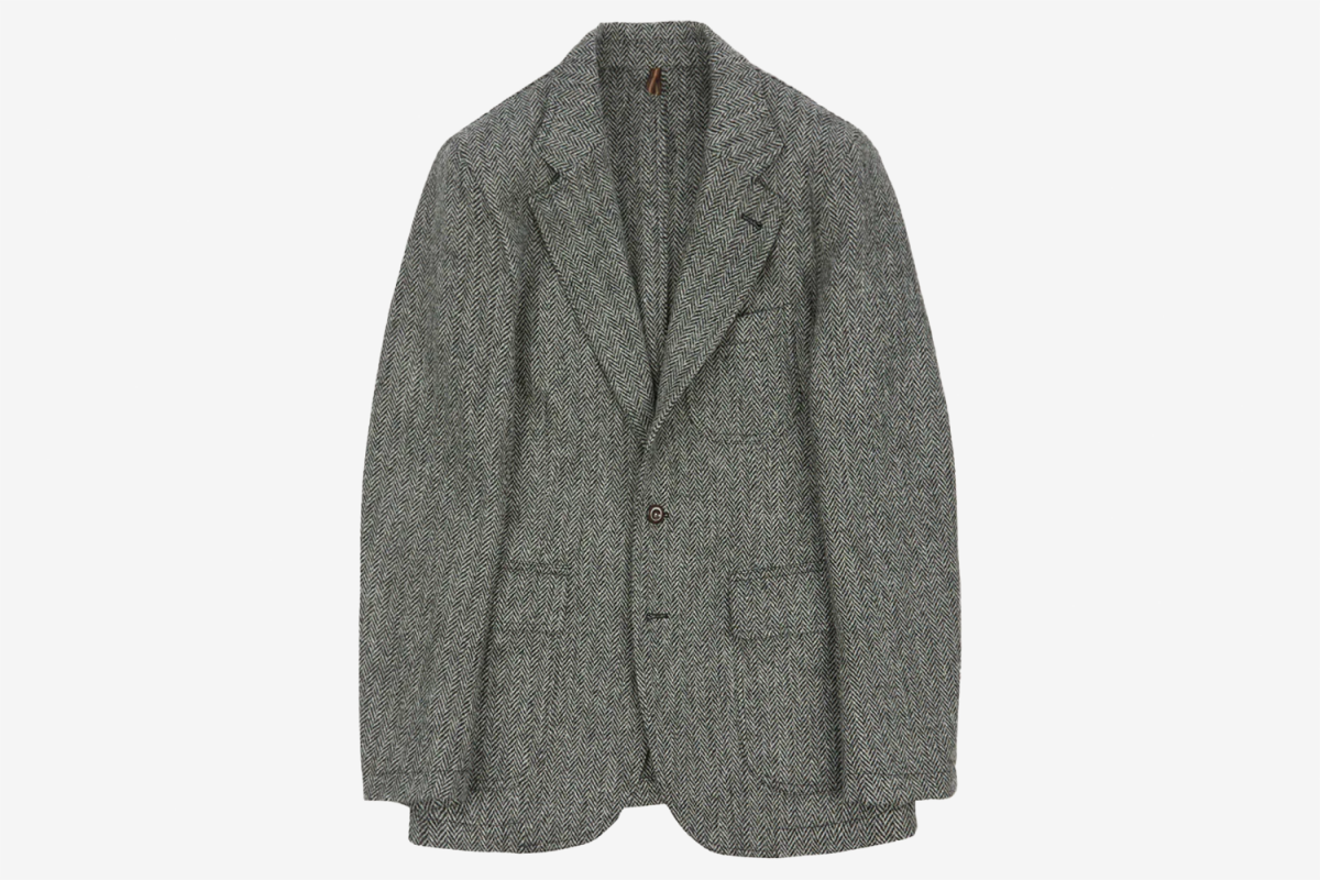 Drake’s Grey Herringbone Harris Tweed Games Blazer