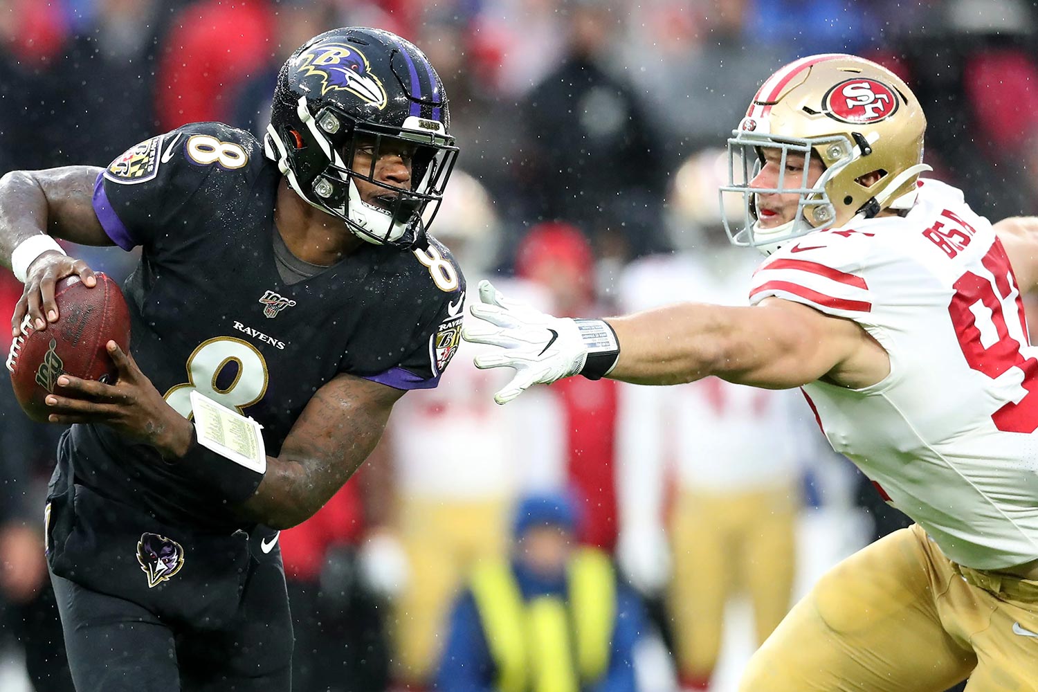 Quarterback Lamar Jackson of the Baltimore Ravens during a 2023 game. On Thursday he was awarded his second league MVP award.