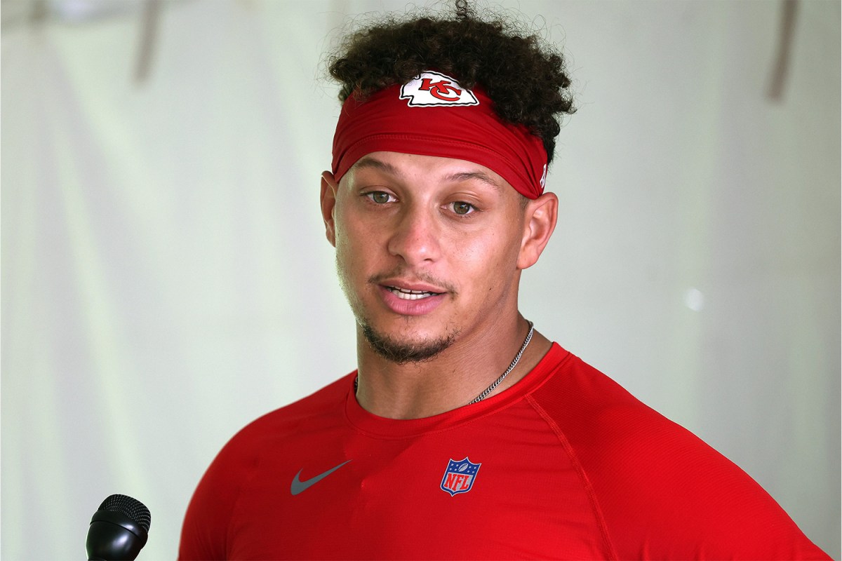 Patrick Mahomes speaks to the media at Kansas City Chiefs training camp. Here's why we shouldn't be comparing the quarterback to Tom Brady just yet.