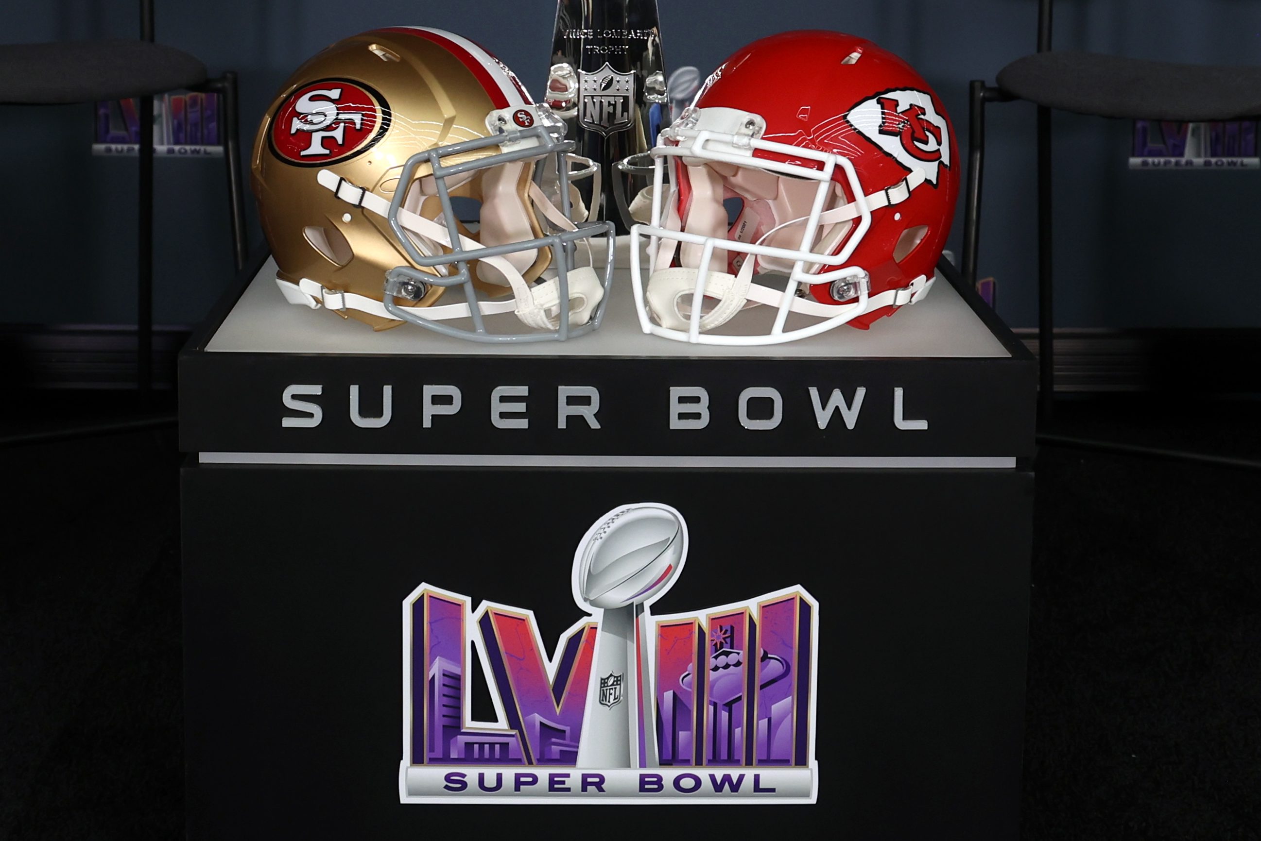 A general view of the Vince Lombardi Trophy.