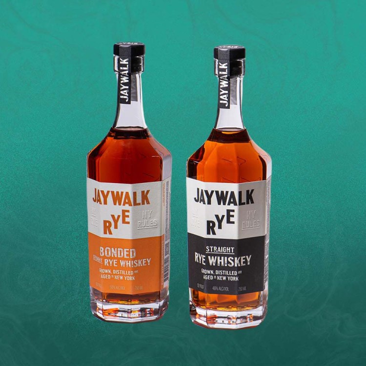 Two bottles of Jaywalk Rye, a new whiskey brand from New York Distilling Company