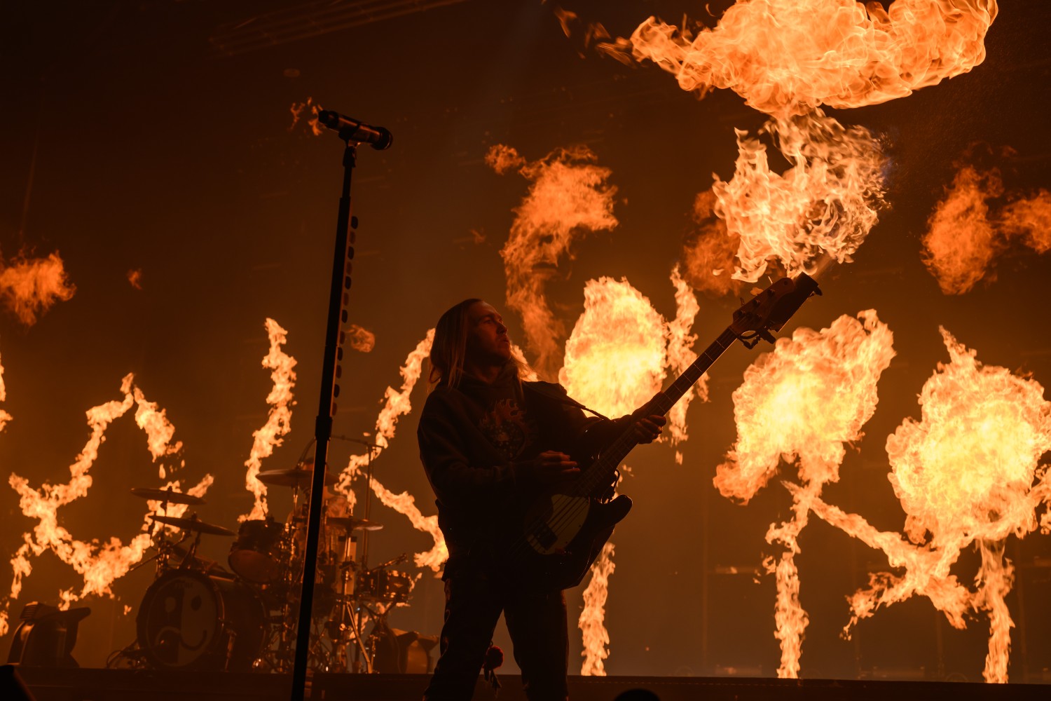 Pete Wentz of Fall Out Boy performs during the "So Much For (2our) Dust" tour at Dickies Arena.