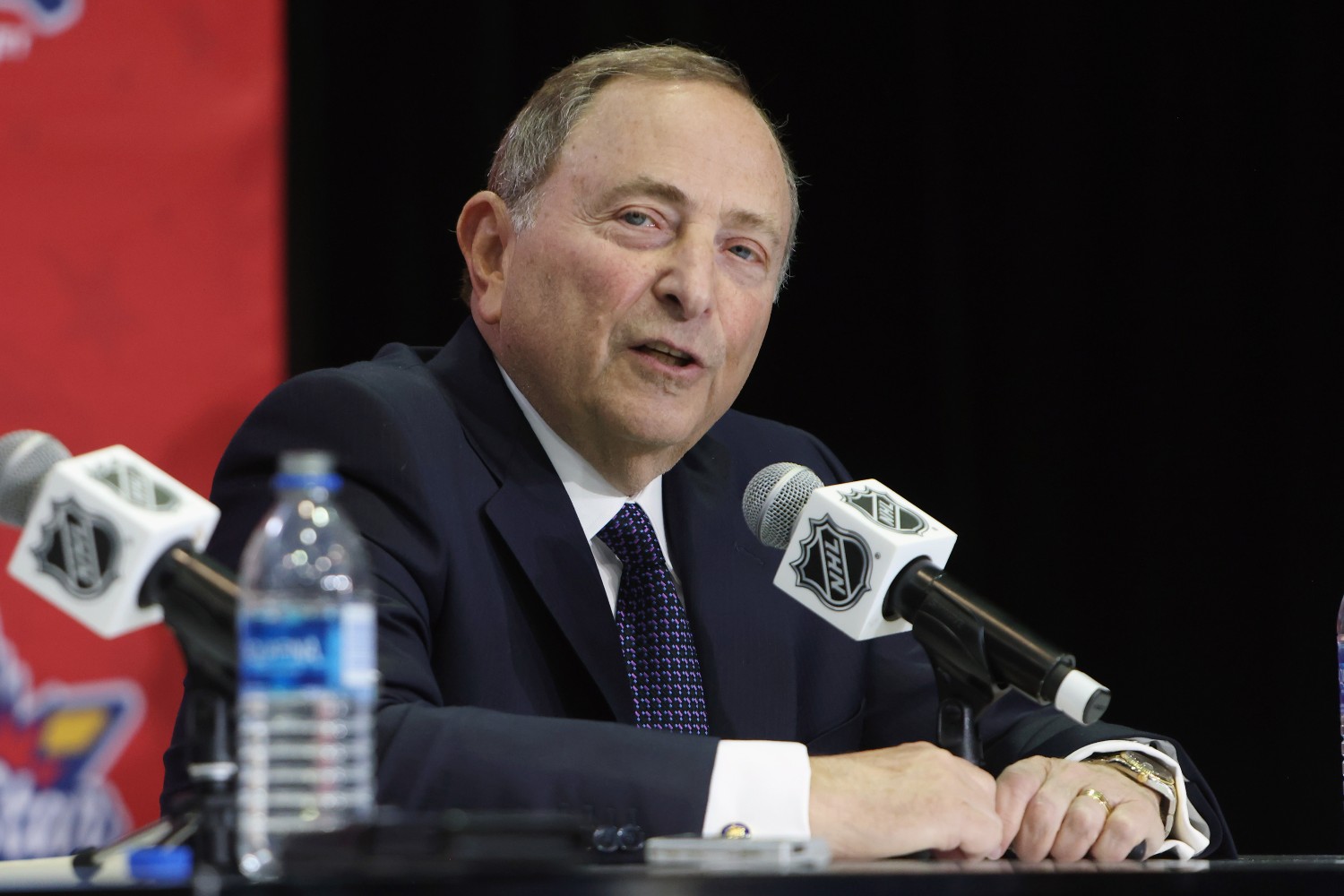 NHL Commissioner Gary Bettman speaks with the media on Feb. 2, 2024 at Scotiabank Arena