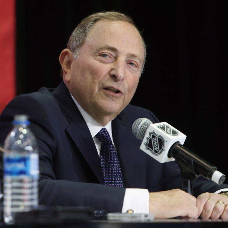 NHL Commissioner Gary Bettman speaks with the media on Feb. 2, 2024 at Scotiabank Arena