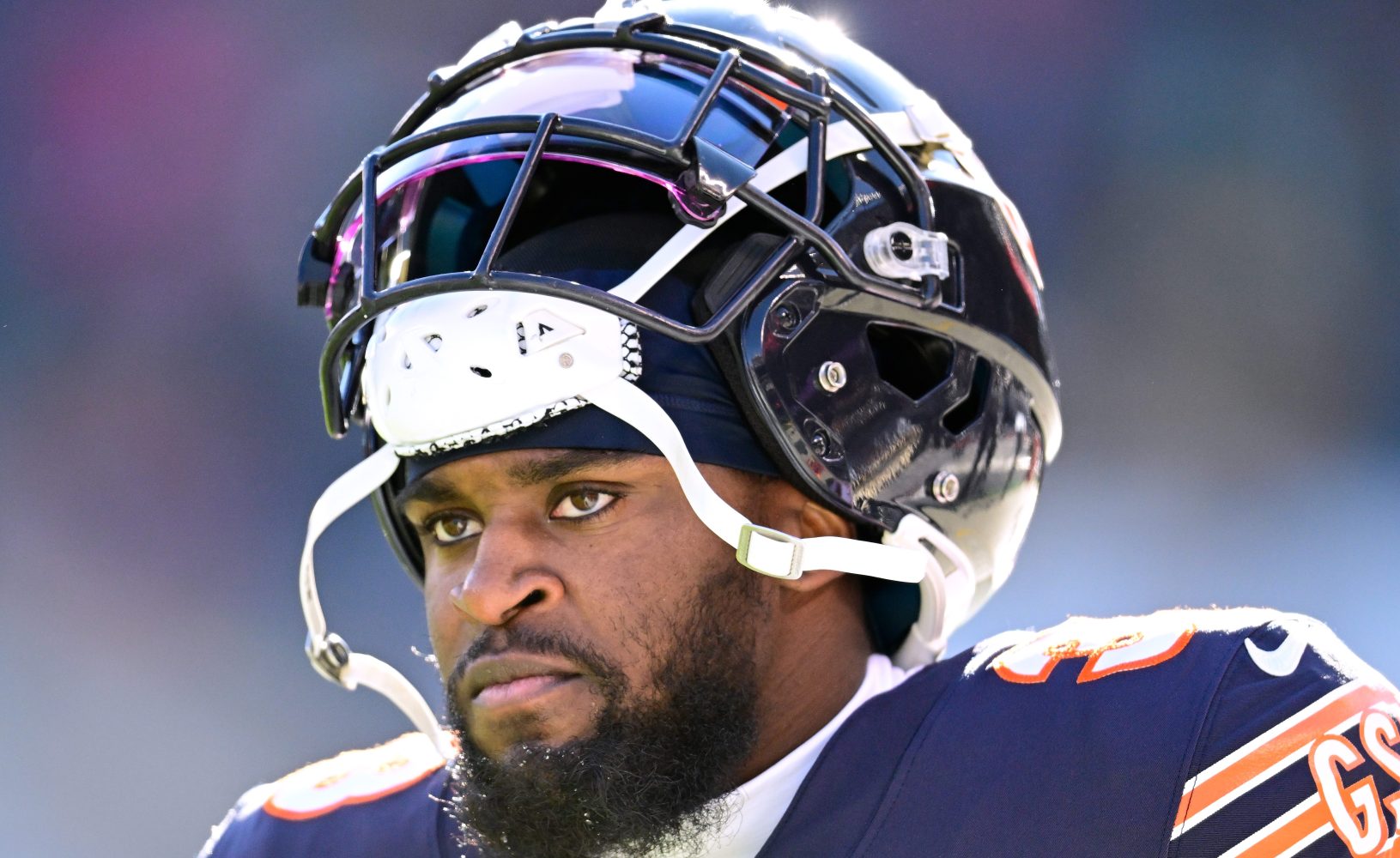 Jaylon Johnson of the Chicago Bears looks.