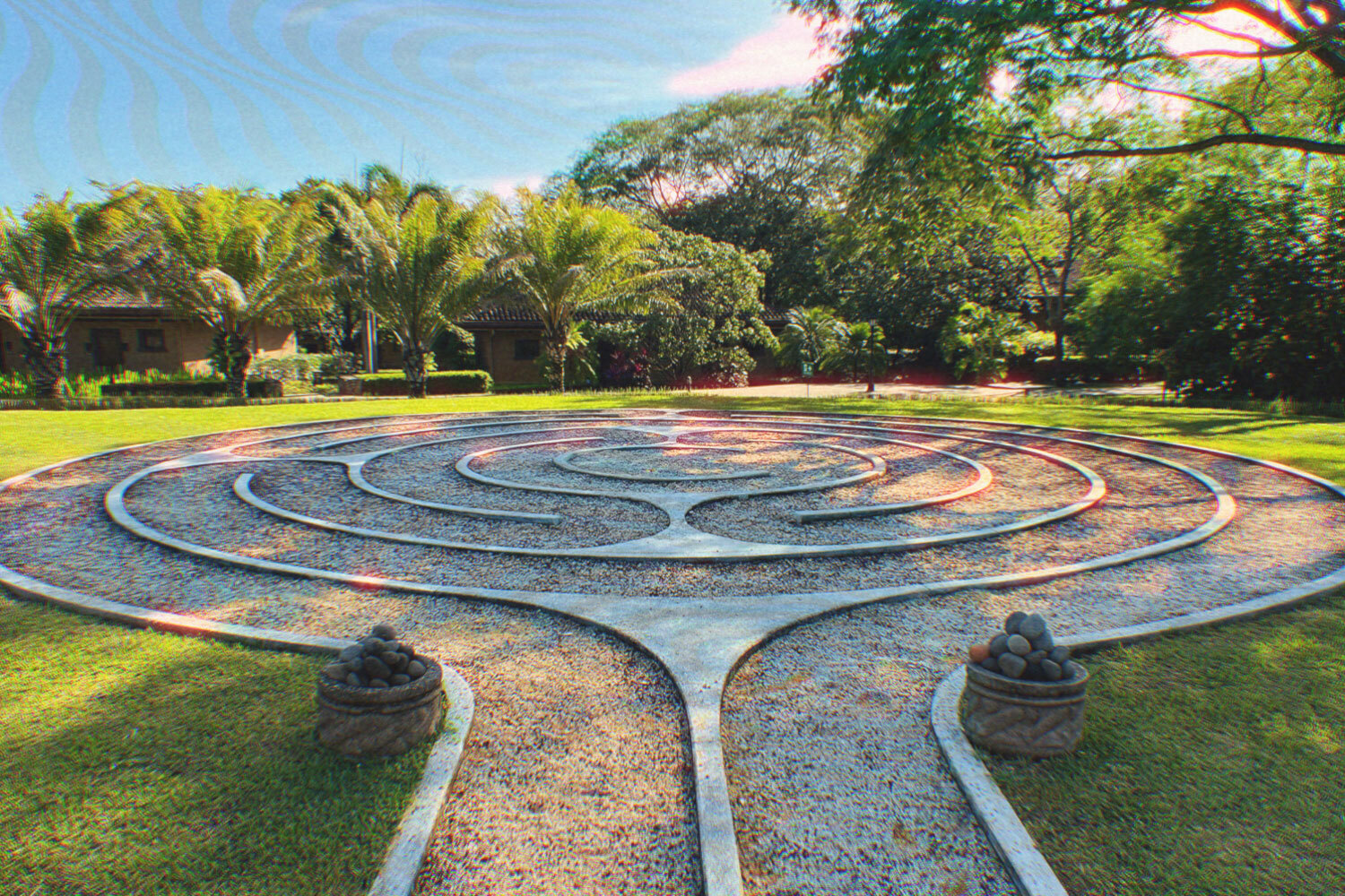A labyrinth in the grass at Rythmia, a Costa Rica retreat that offers ayahuasca ceremonies