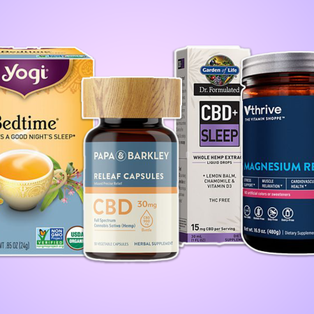 From Left to right: Yogi Bedtime Tea, Papa Barkley CBD, Dr. Formulated CBD, Thrive Magnesium Powder