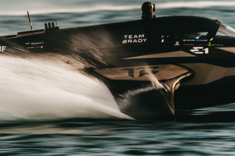 A close-up of Team Brady's electric powerboat that's racing in the E1 Series