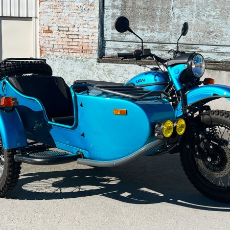 The Ural Gear Up in Caribbean Blue, a sidecar motorcycle which our writer Basem Wasef tested and reviewed for InsideHook
