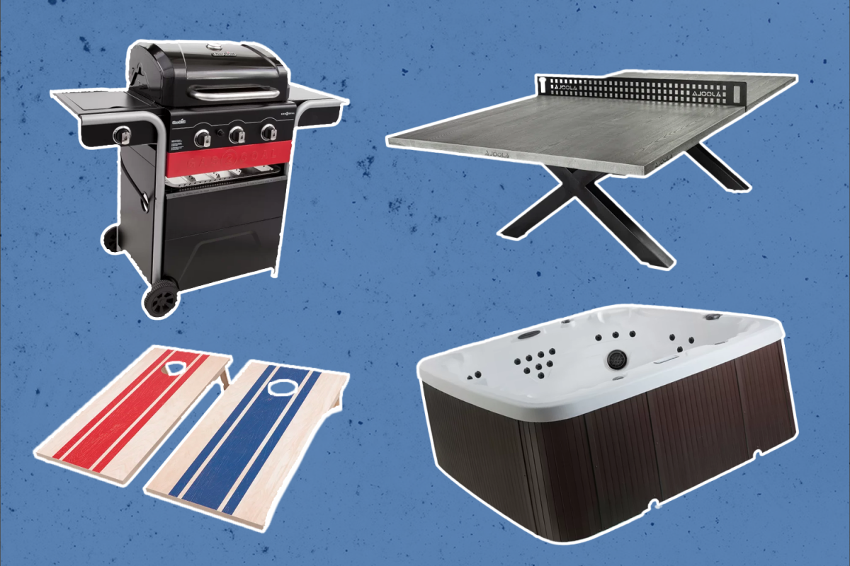 CharBroil Grill, Joola Outdoor Table Tennis, GoSports Corn Hole and Lifesmart Spas Hot Tub