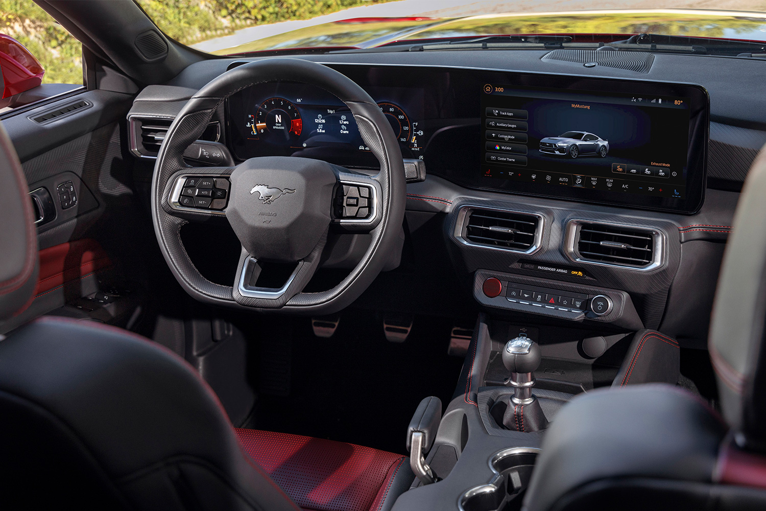 The dashboard and front seat in a 2024 Ford Mustang