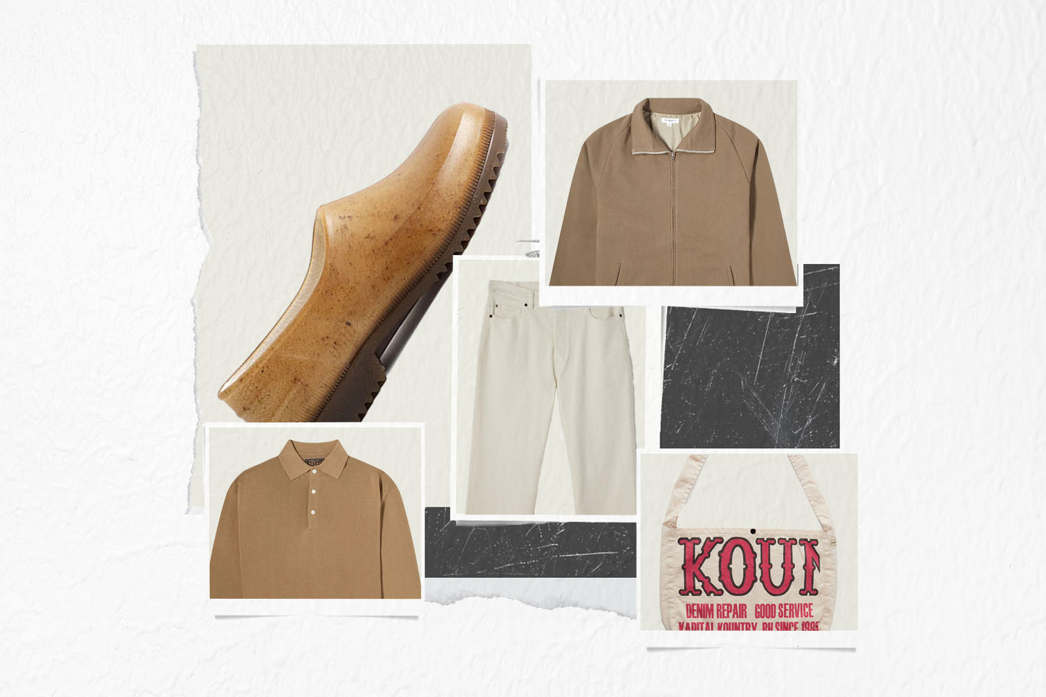 a collage of clothes on a background