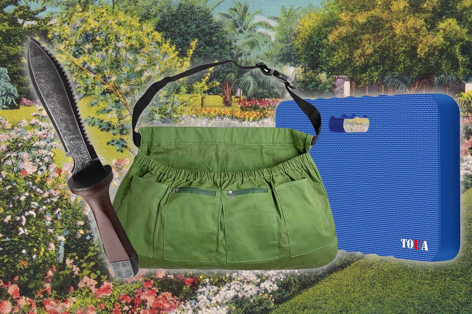 The best gifts for gardeners, on a vintage postcard background