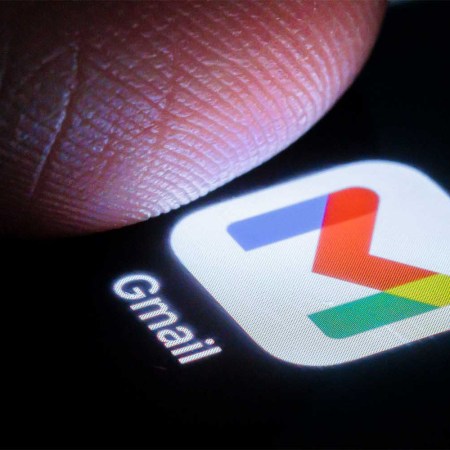 In this photo illustration the gmail app can be seen on a smartphone next to a finger on March 27, 2024 in Berlin, Germany