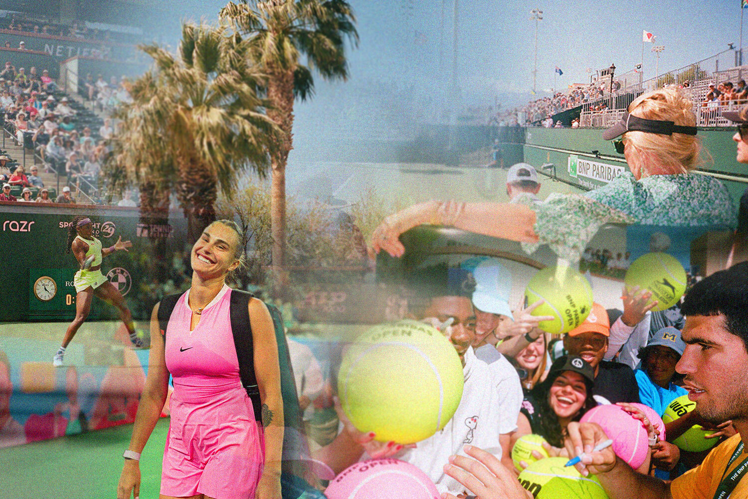 A collage of film photos taken at the Indian Wells Open, aka Tennis Paradise.