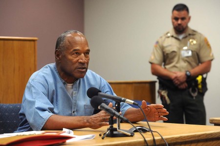 Former professional football player O.J. Simpson speaks during a parole hearing at Lovelock Correctional Center in Lovelock, Nevada, U.S., on Thursday, July 20, 2017
