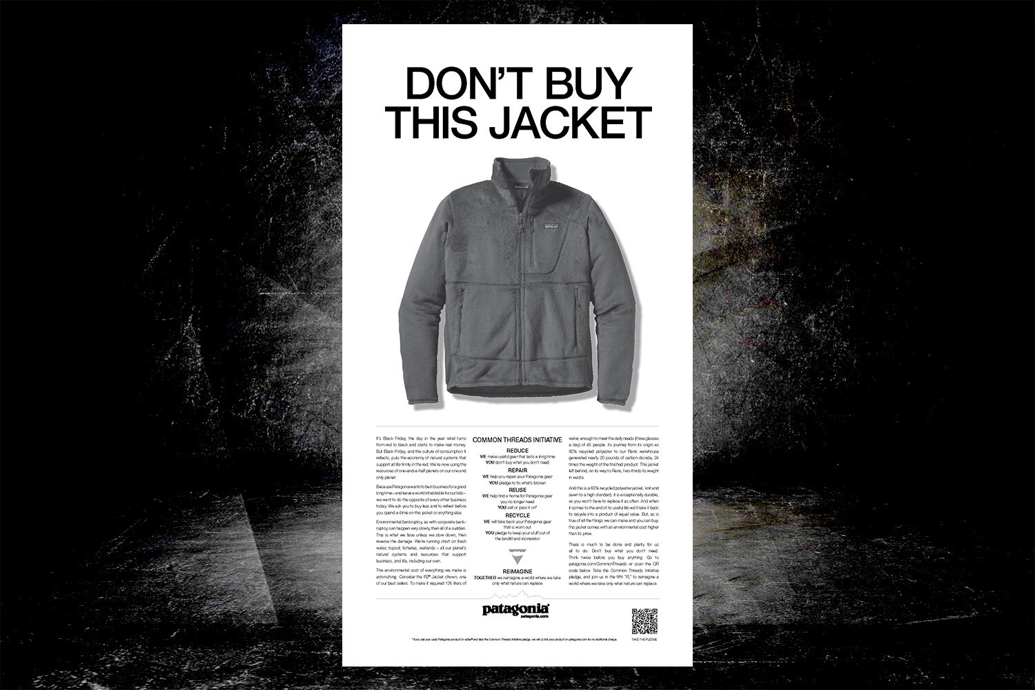 Patagonia's 2011 Black Friday ad in The New York Times that reads "Don't Buy This Jacket"