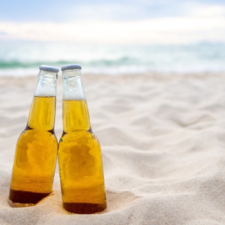 Beer bottles in the sand