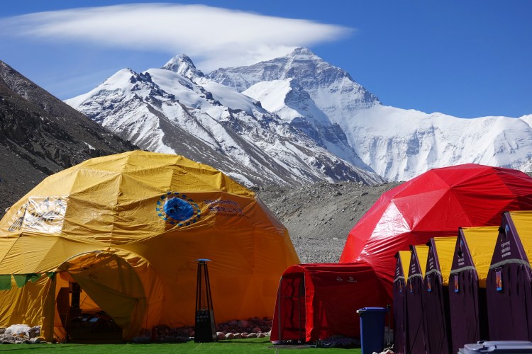 Base camp on the north slope of Mount Everest.
