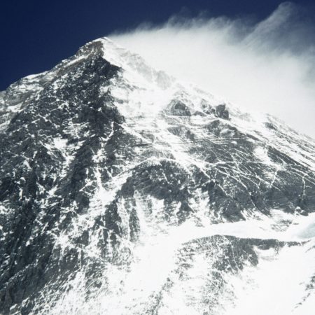 The South Summit of Mount Everest from Camp VII in Nepal.